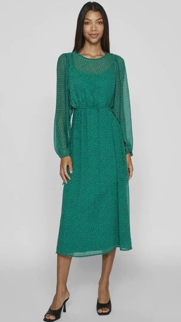 4-A1414 Britanja Dot Midi Dress (Green/Black)