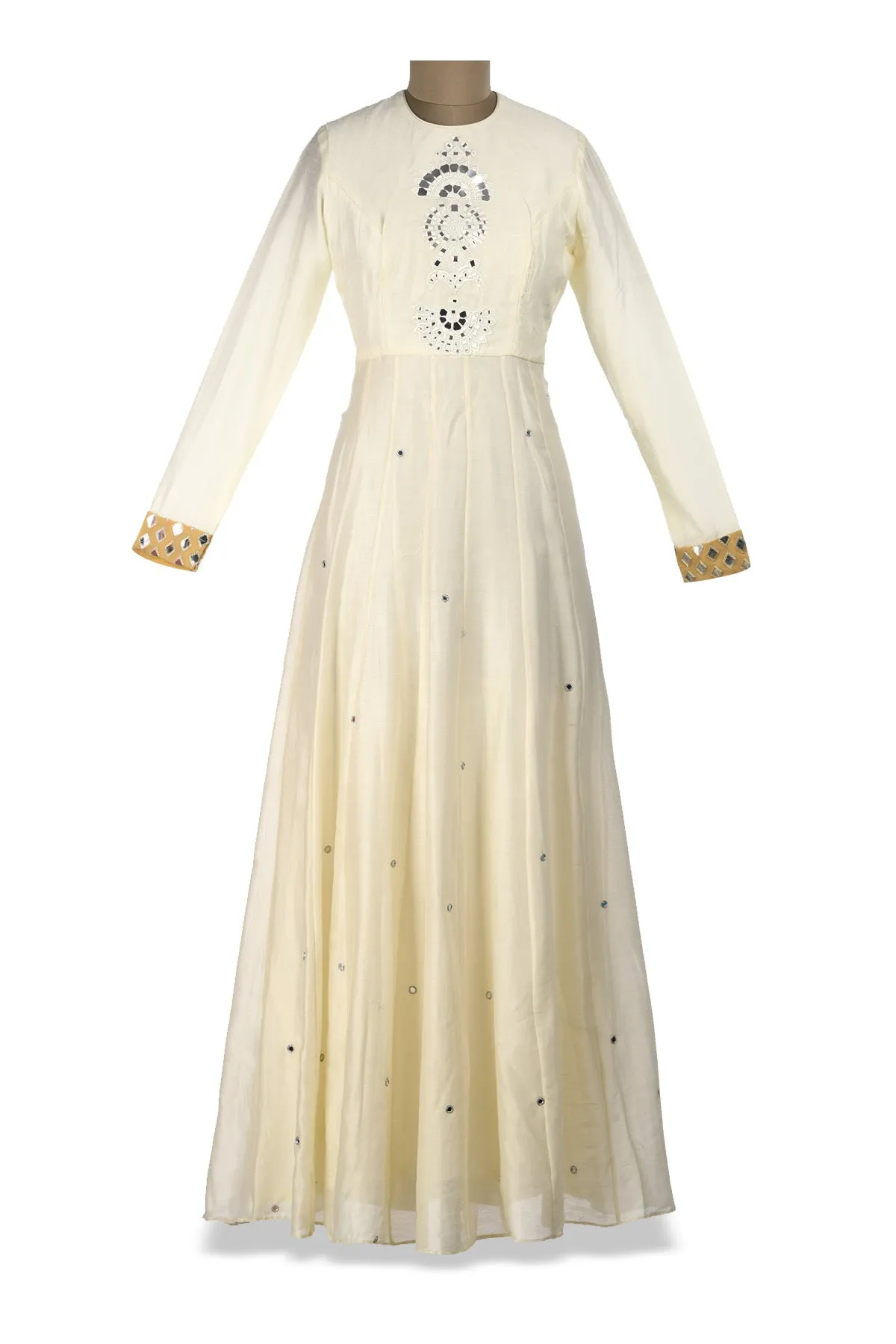 50Z174-RO Ivory Mirror Embroidery Chanderi Anarkali with Dupatta