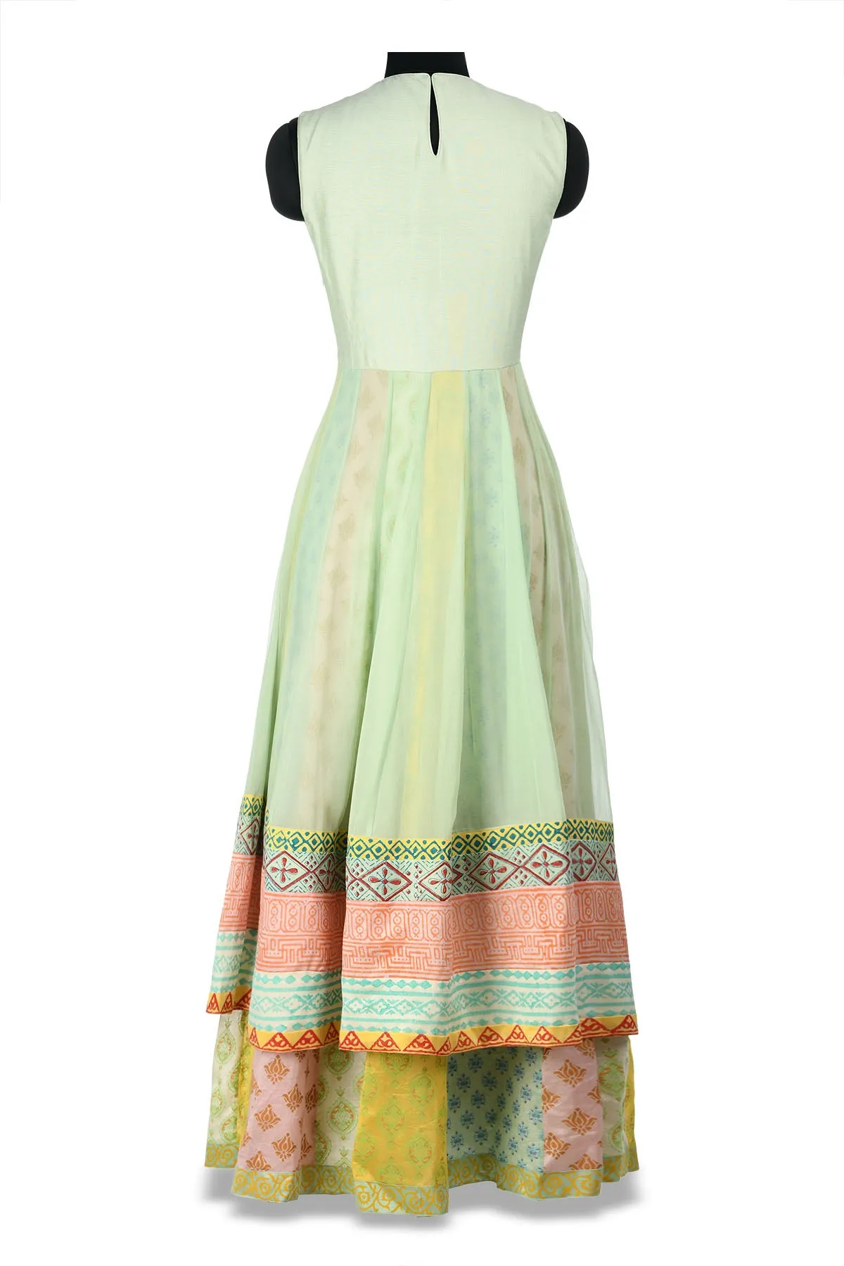 50Z178-RO Green, Pink and Yellow Layered Anarkali with Embroidery