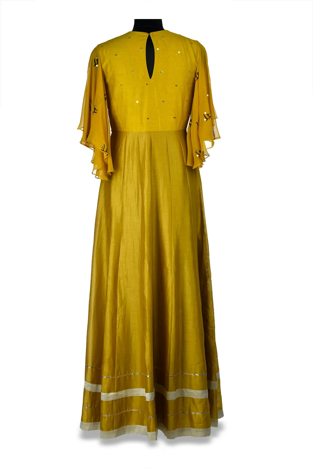 50Z182-RO Mustard Embroidered Chanderi and Georgette Gown