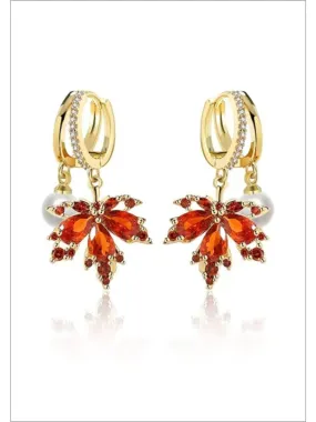 A Lasting Impression Rhinestone Maple Leaf Drop Earrings