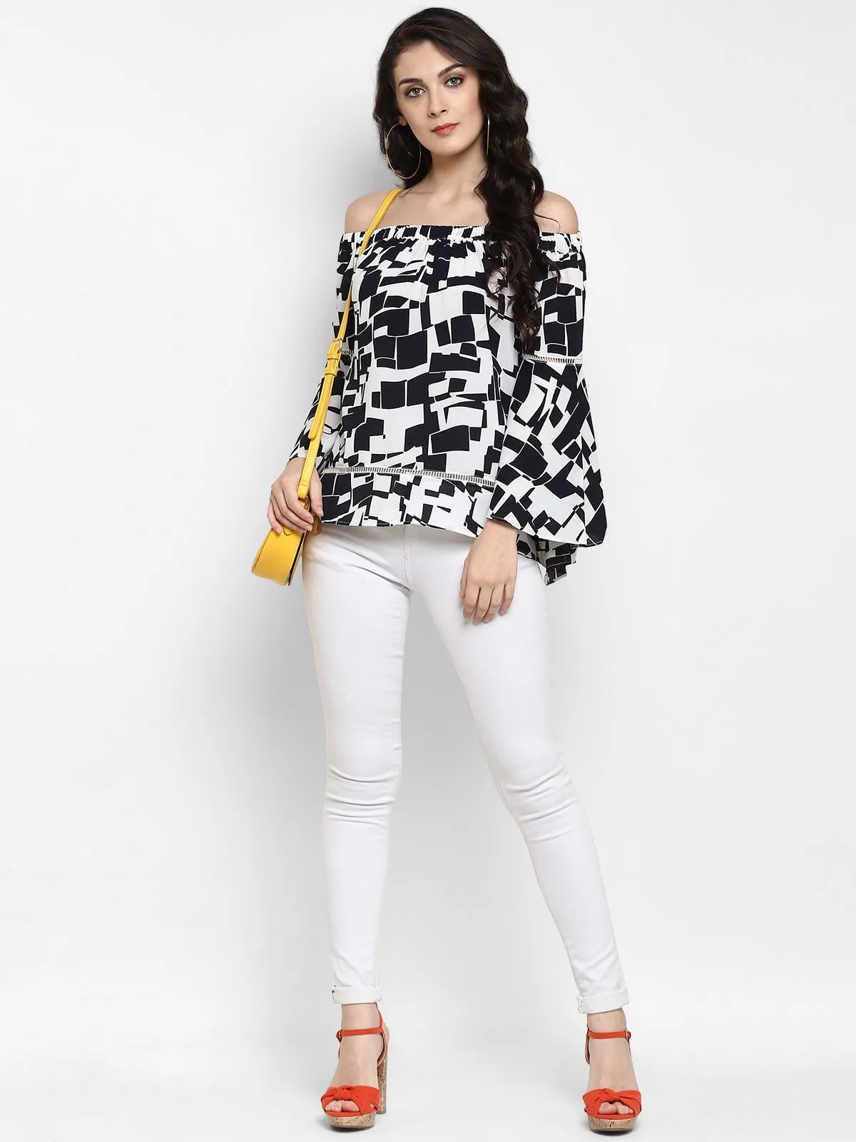 Abstract Print Off-Shoulder Top