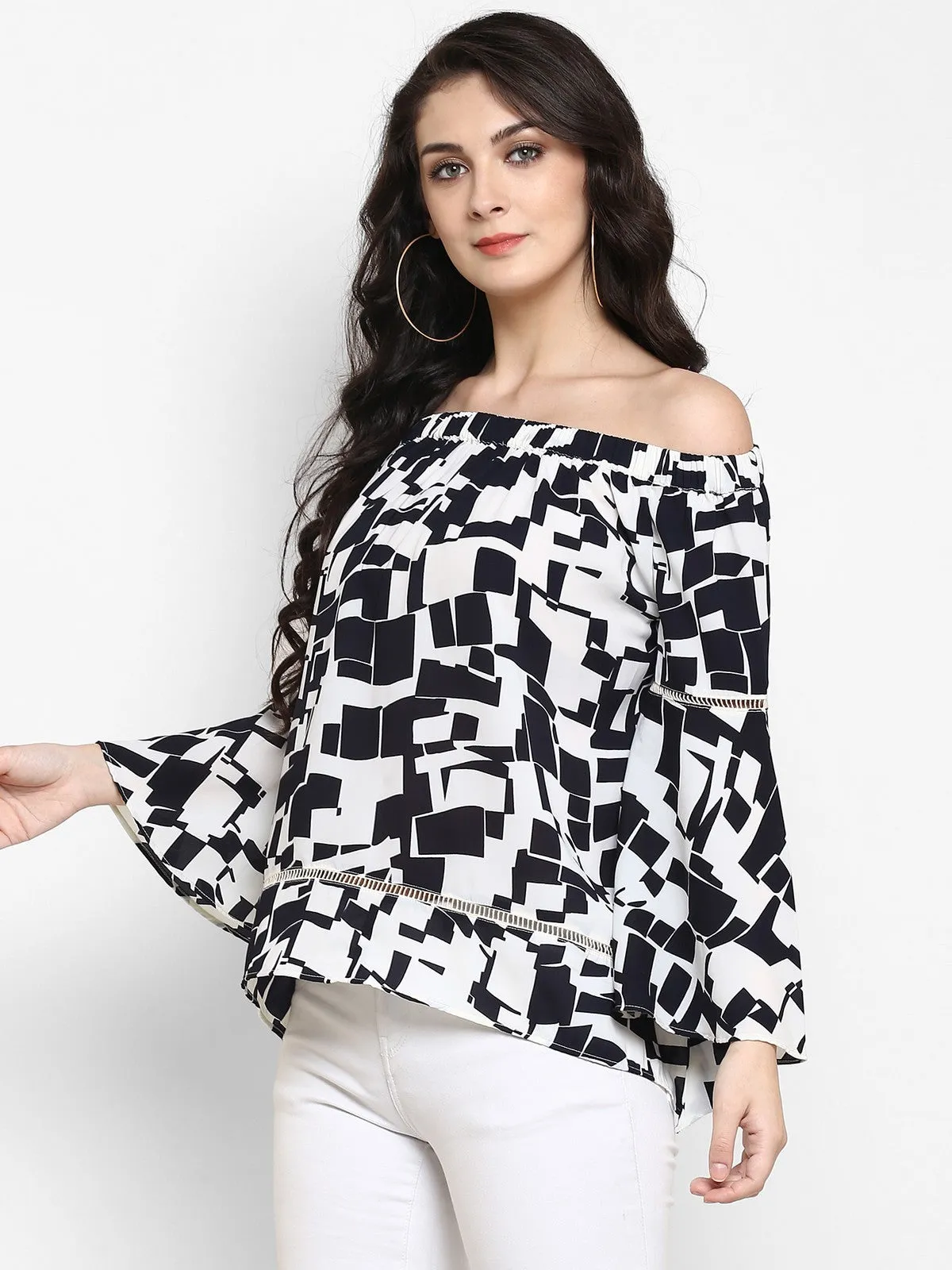 Abstract Print Off-Shoulder Top