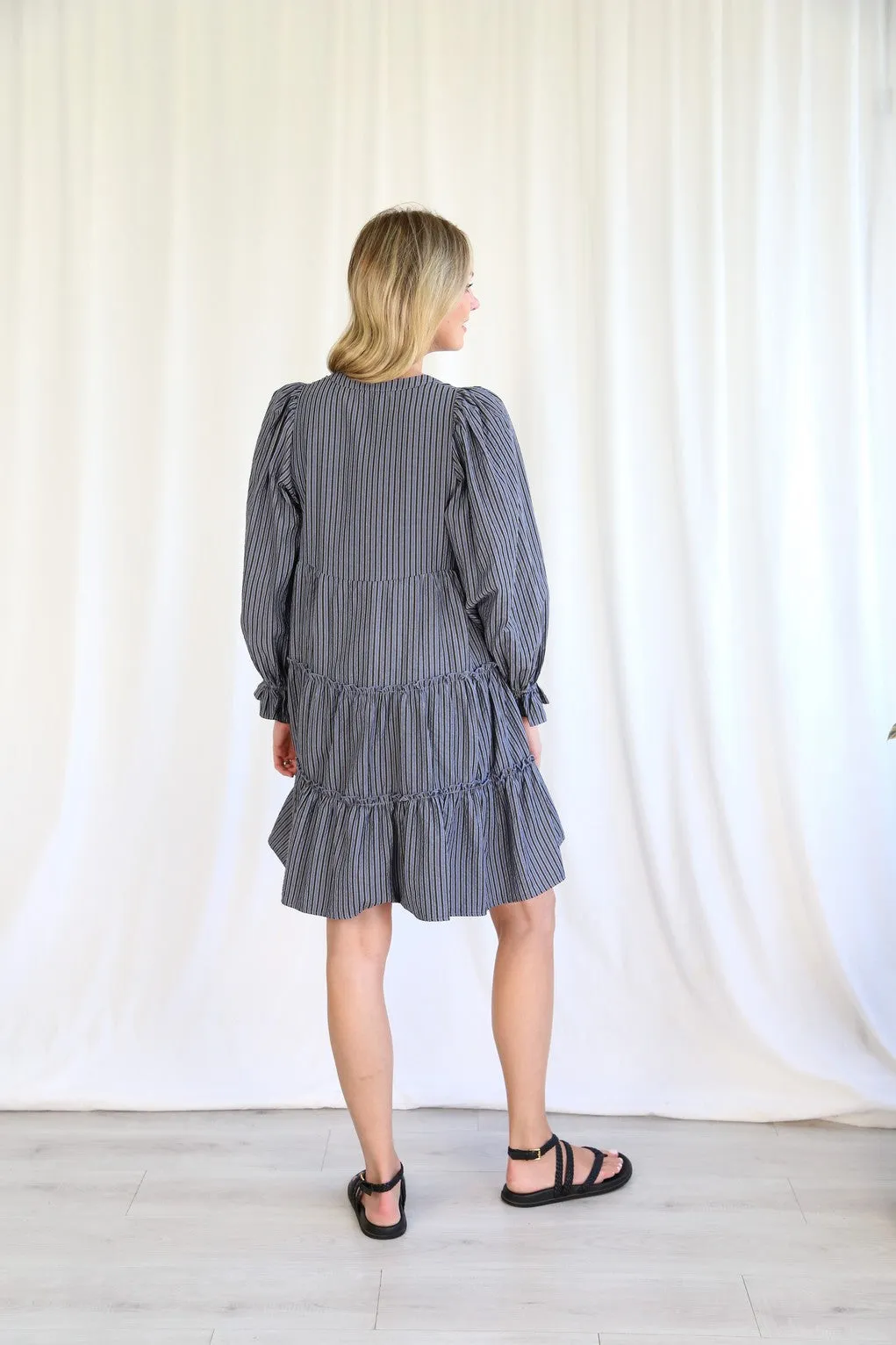 ADELAIDE long sleeve dress (navy stripe)