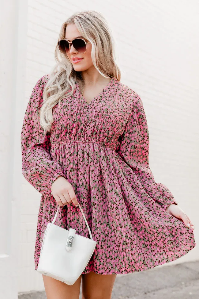 Always Ahead Pink Floral Textured V-Neck Long Sleeve Mini Dress FINAL SALE