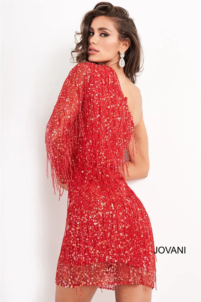 Angela | One Shoulder Fringe Cocktail Dress | Jovani 2645