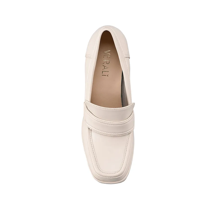 Sure! Here’s an optimized title for the e-commerce product:

Elegant Bone Smooth Heeled Loafers for Women - Stylish Comfort Footwear

This title includes modifiers to highlight the style, color, and comfort of the product.