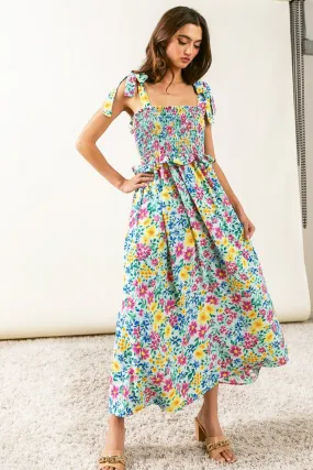 Beach Wedding Guest Attire: Elegant Women's Smocked Cami Dress with Floral Ruffles