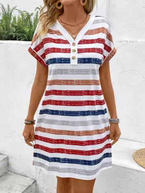 Beachside Elegance: Women's Striped V-Neck Dress for Wedding Guests