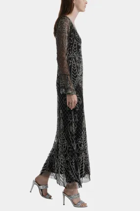 Bell Sleeve Beaded Long Dress