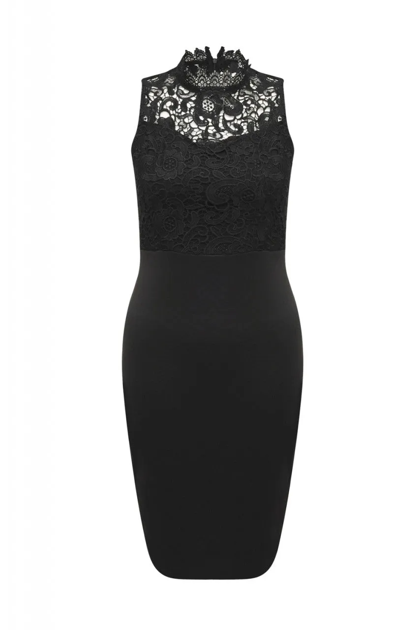 Black 2-in-1 Midi Dress with Crochet Detail