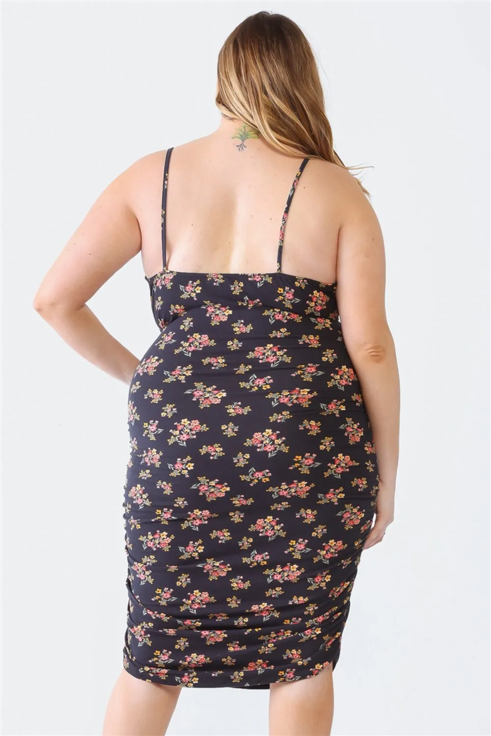 Blue Leopard Plus Size Milkmaid Dress Outfit for Women - Ruched Floral Square Neck Cami Dress Perfect for Summer Fashion