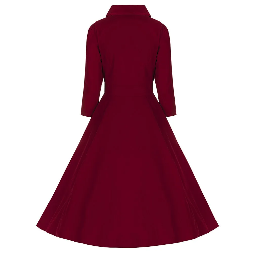 Burgundy Red Vintage Velvet 3/4 Sleeve Dress