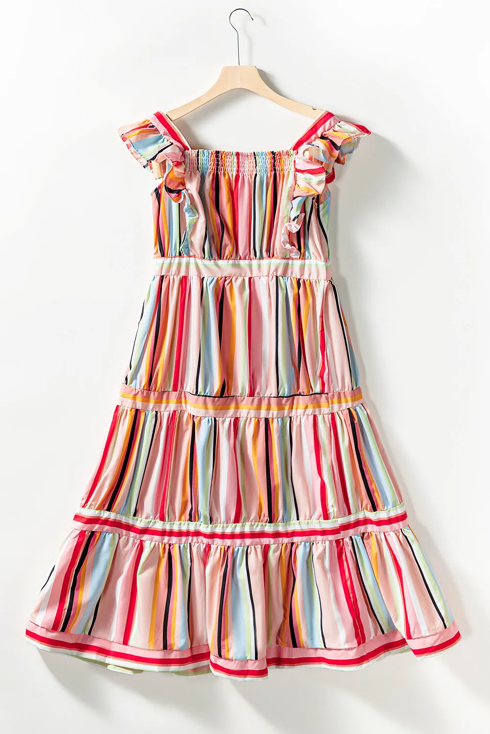 Charming Milkmaid Dress Outfit: Women's Smocked Square Neck Ruffled Tiered Dress - Style, Comfort & Elegance Combined