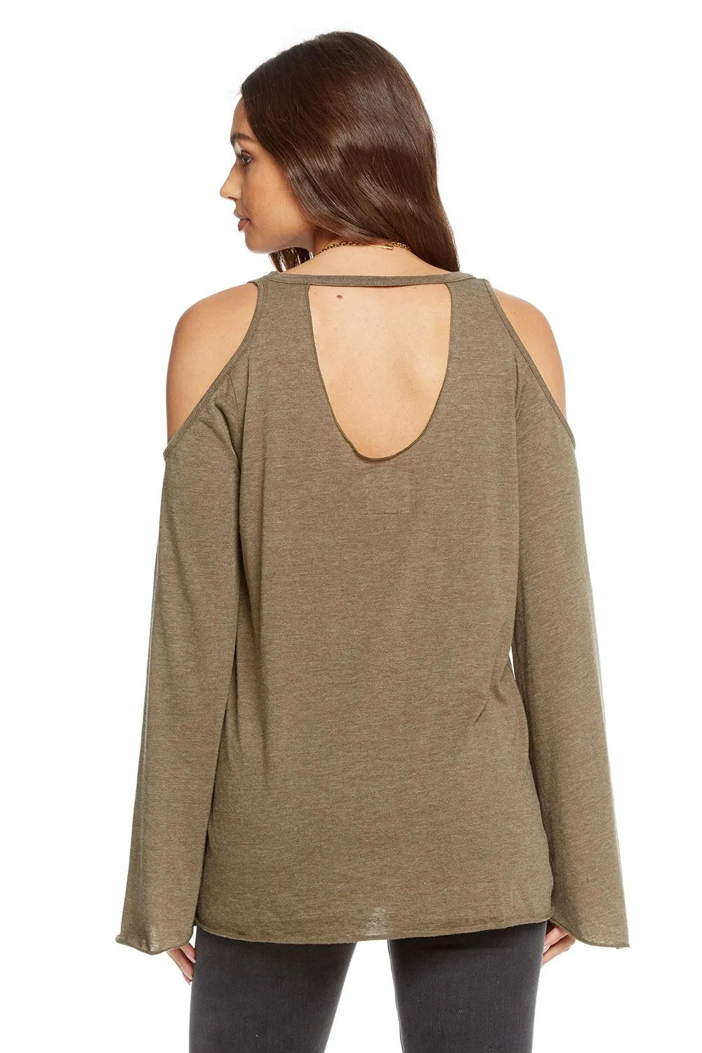 Chaser Vintage Jersey Cold Shoulder Vented Neck Top