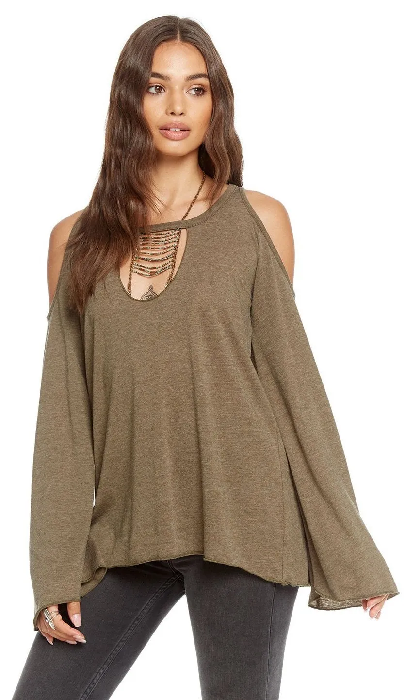 Chaser Vintage Jersey Cold Shoulder Vented Neck Top