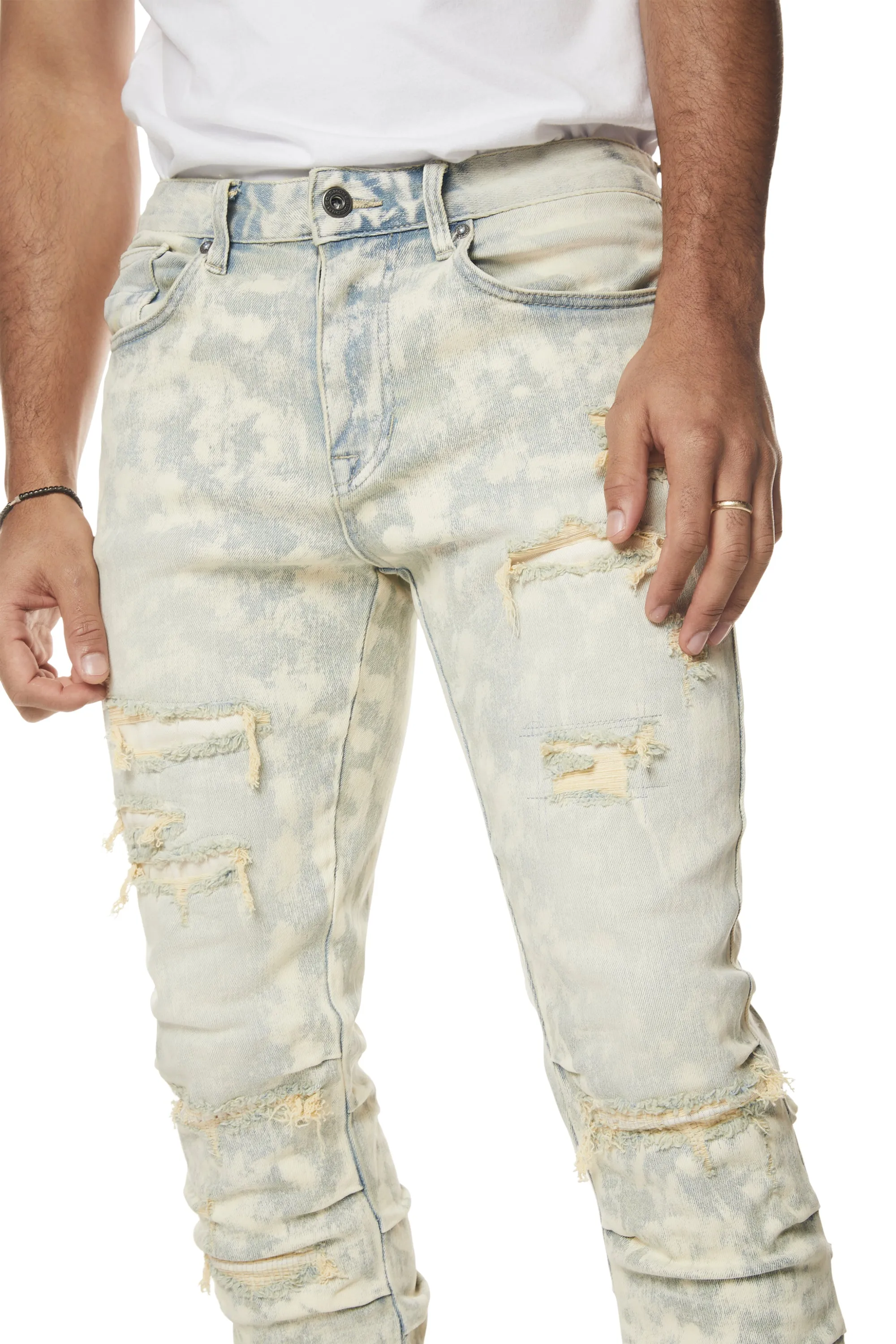 Colored Lazy Stacked Lazy Stacked Flared Denim Jeans - Seafoam