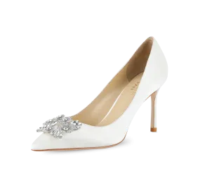 Crystal Buckle Satin Pumps