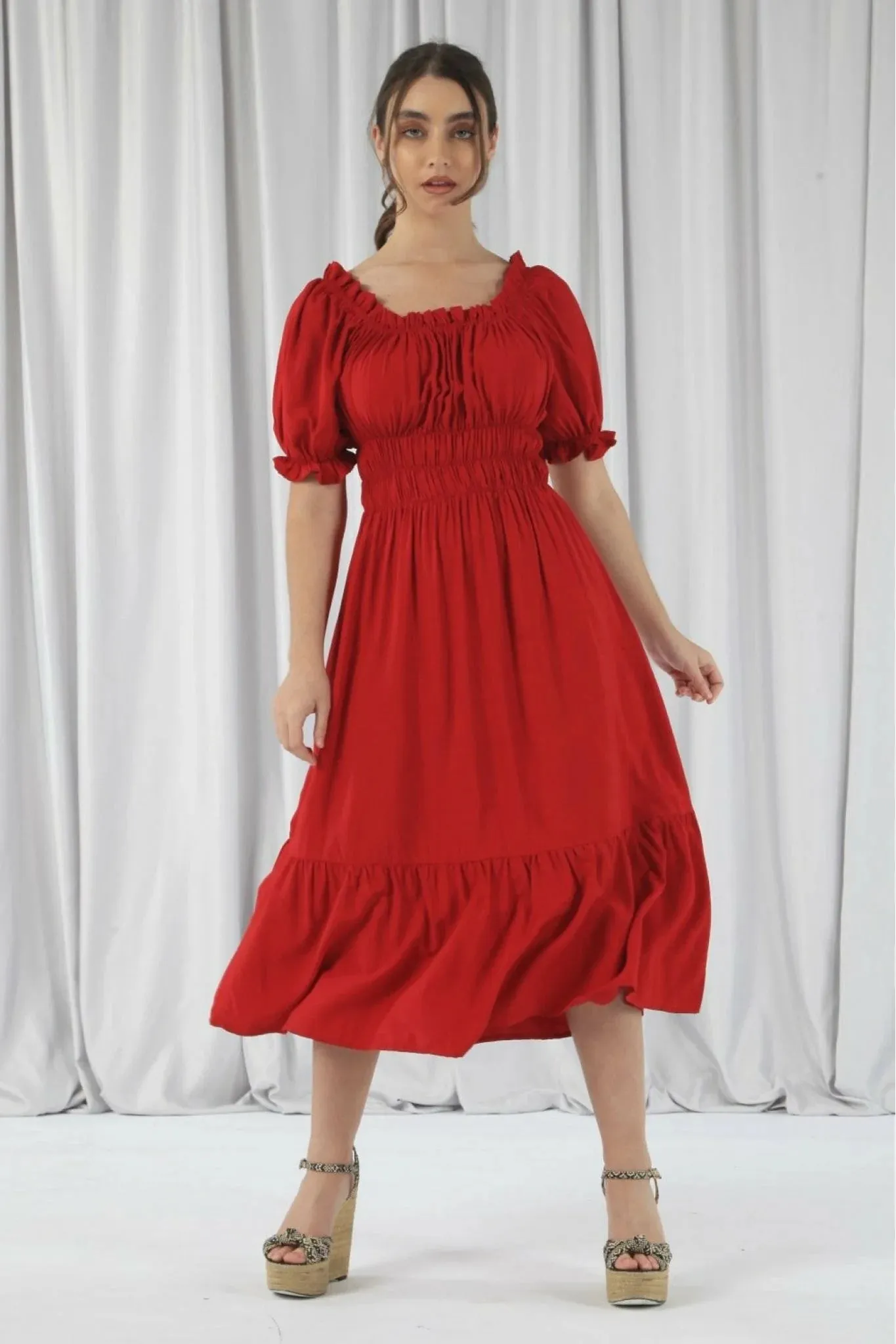 Double Second Red Bardot Midi Dress