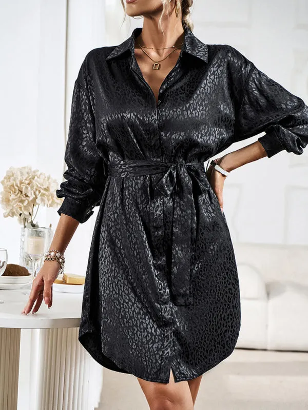 Elegant and elegant shirt collar open placket long sleeve dress