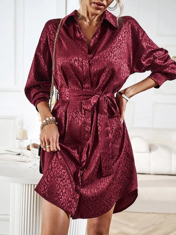 Elegant and elegant shirt collar open placket long sleeve dress