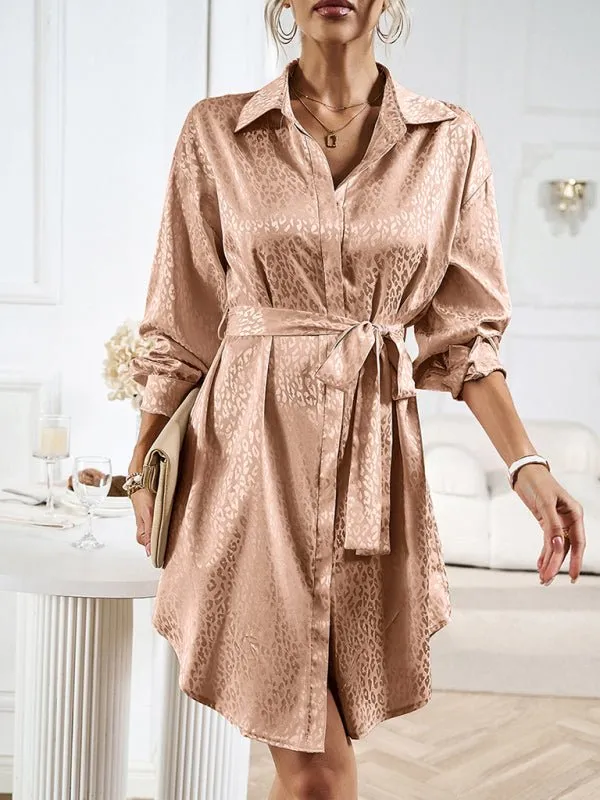 Elegant and elegant shirt collar open placket long sleeve dress