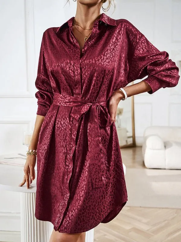 Elegant and elegant shirt collar open placket long sleeve dress