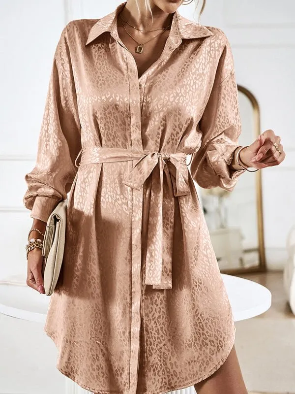 Elegant and elegant shirt collar open placket long sleeve dress