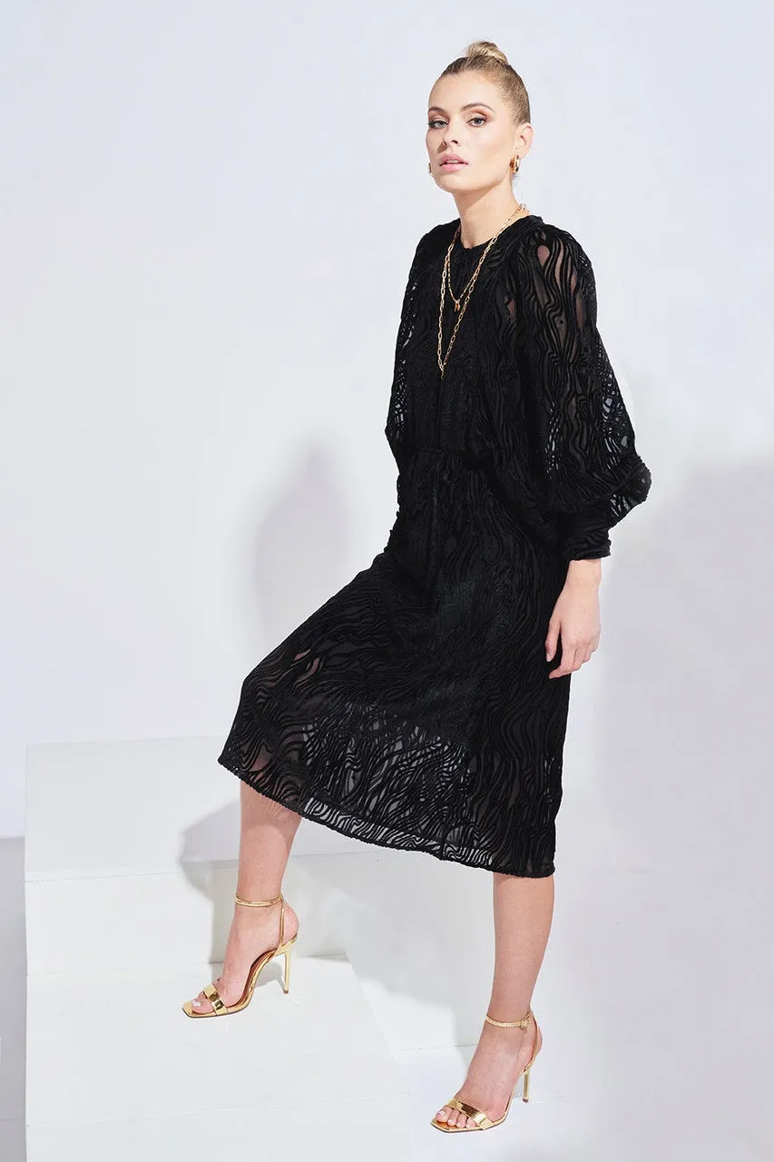 Embossed Midi Dress Black