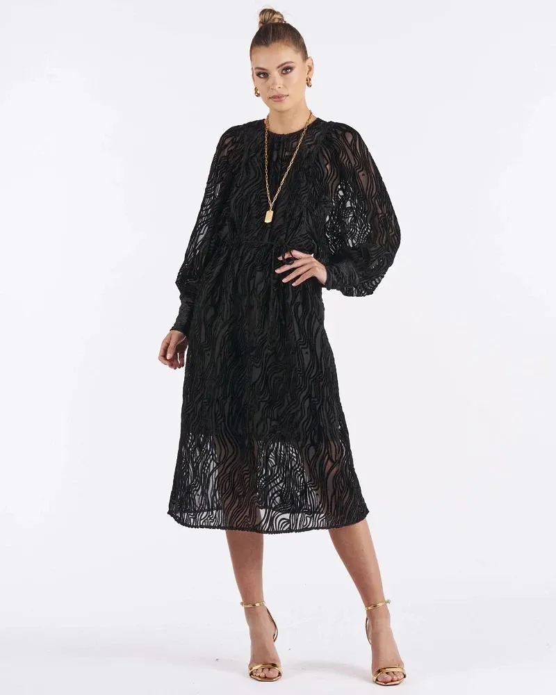 Embossed Midi Dress Black