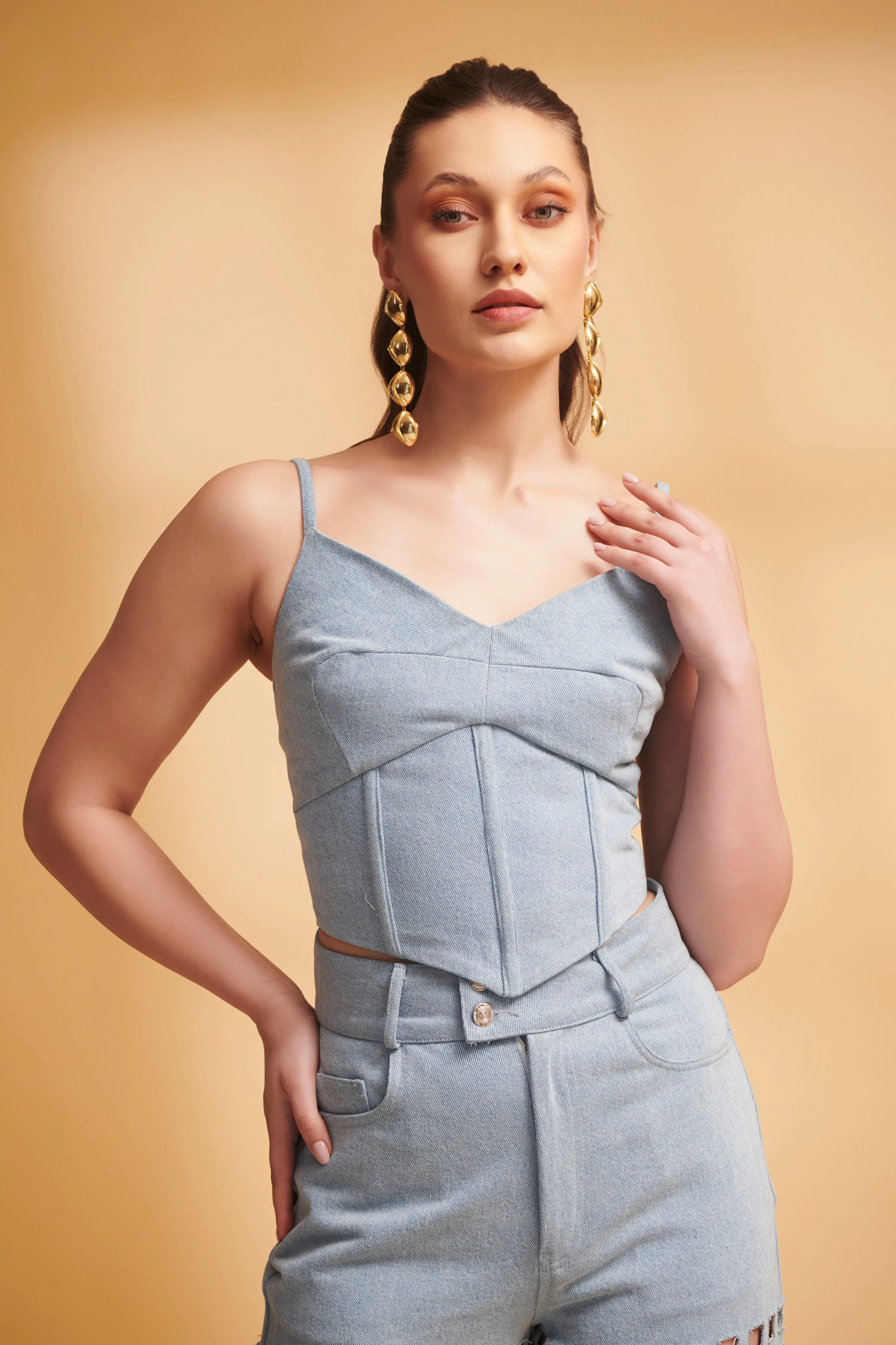 ETHER Denim Corset and Cutwork Jeans Co-ord Set