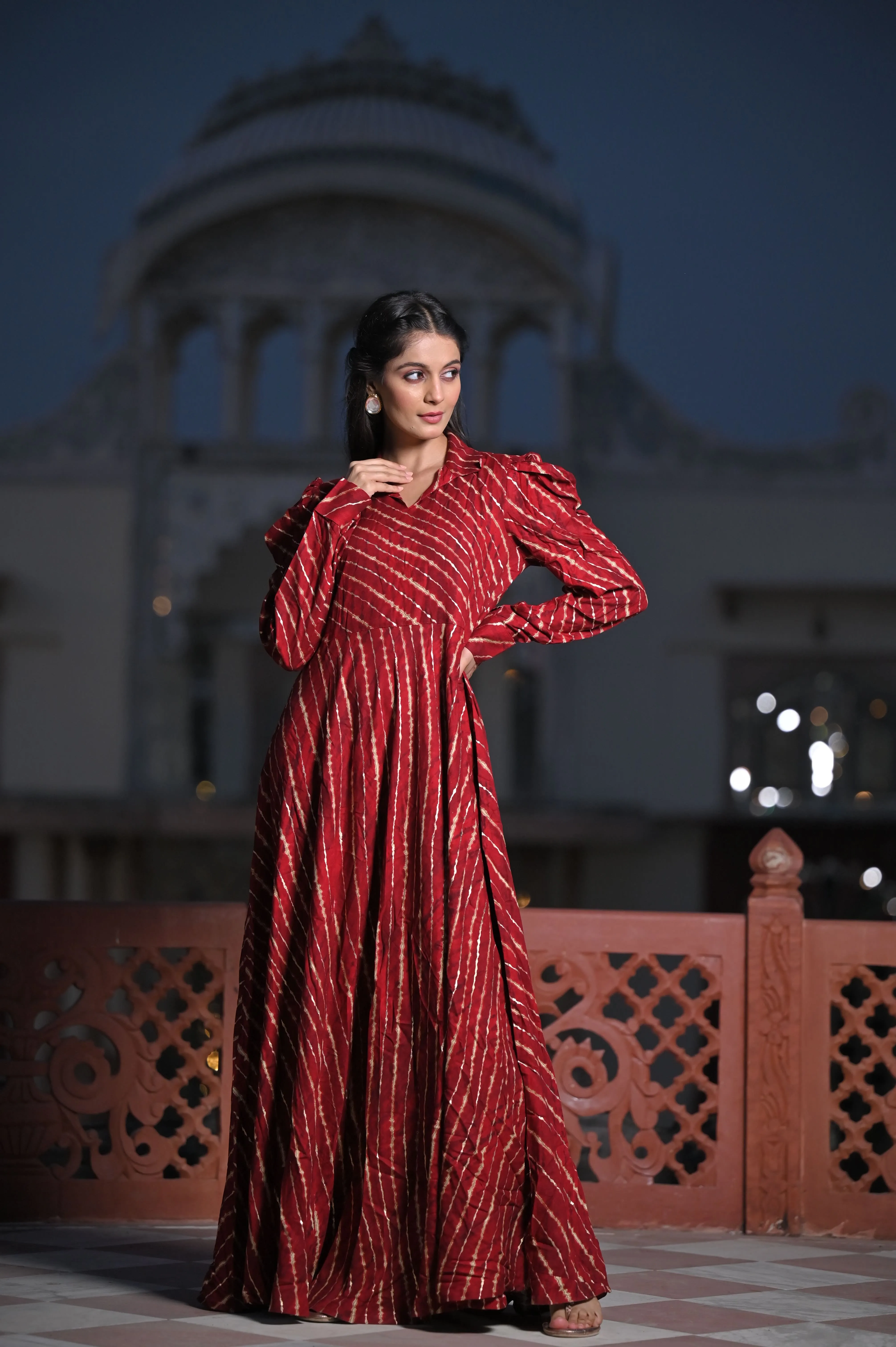 Foiled Accent Maroon Rayon Dress