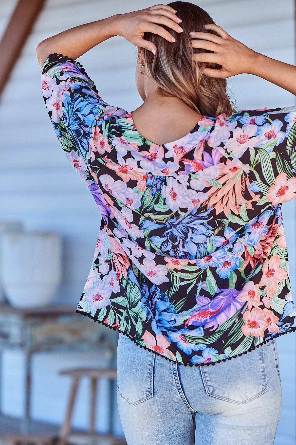 Gabriella Top Midnight Tropics Print