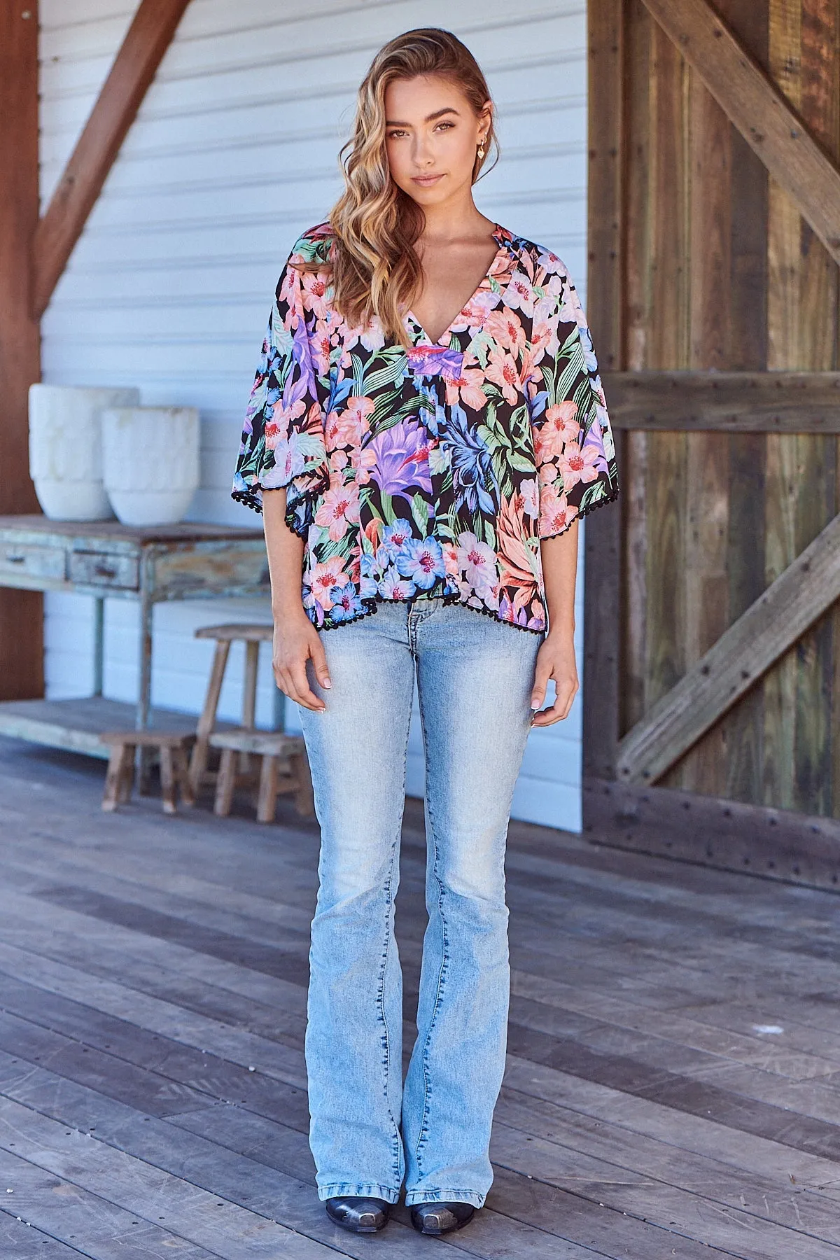 Gabriella Top Midnight Tropics Print