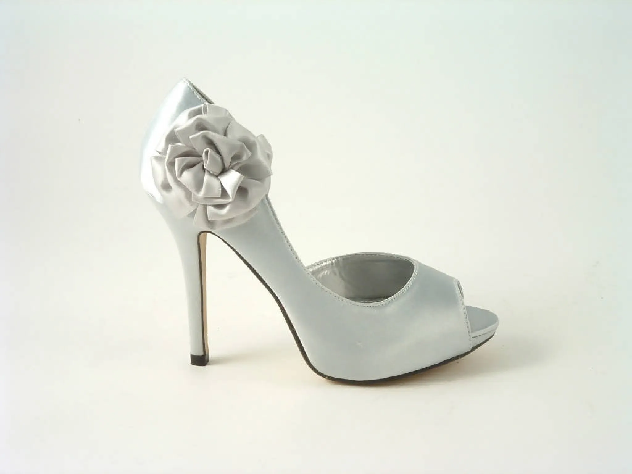 Glitz Shoes Satin Flowered Peep Toe High Heel Court Shoe