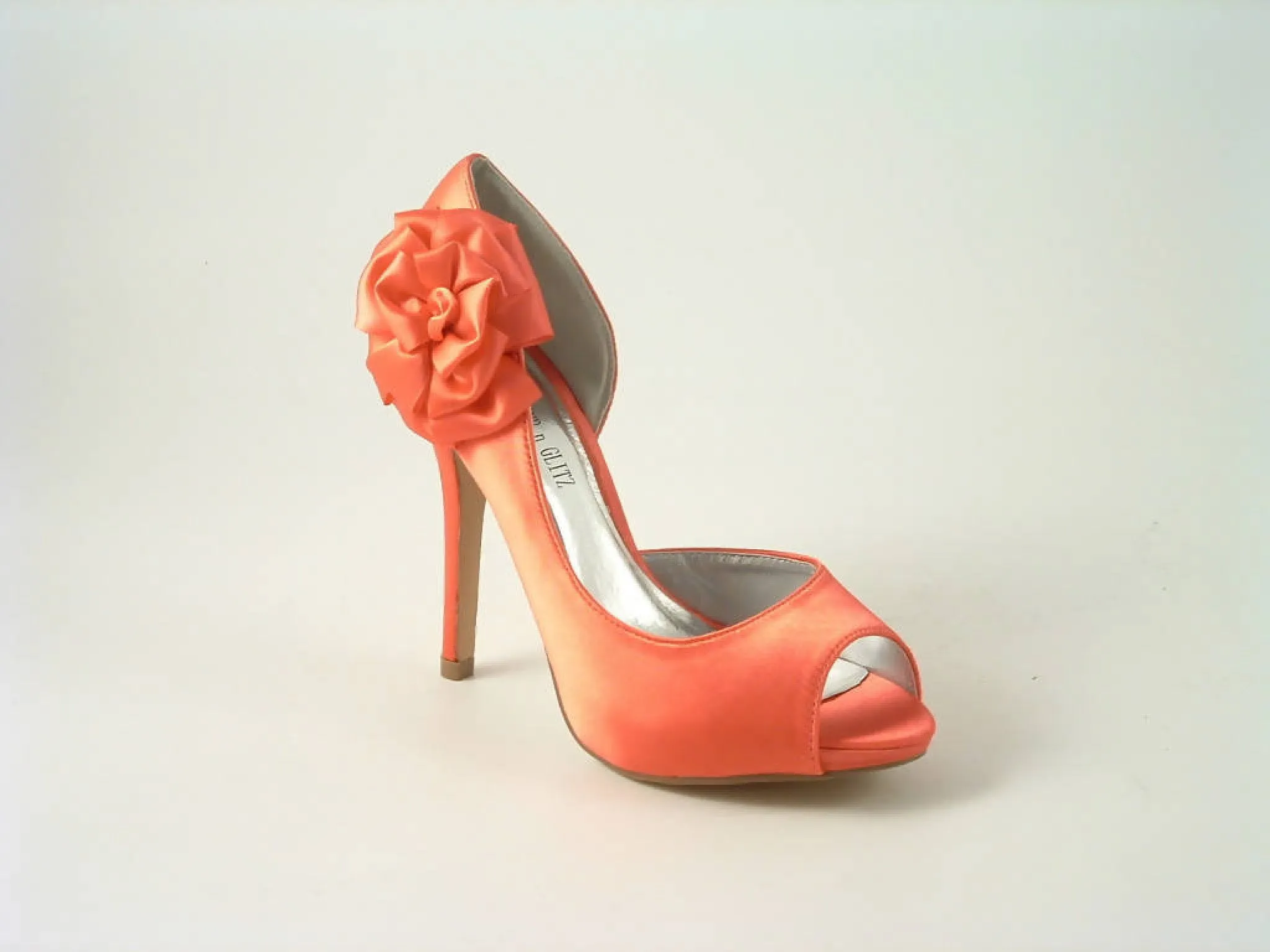 Glitz Shoes Satin Flowered Peep Toe High Heel Court Shoe