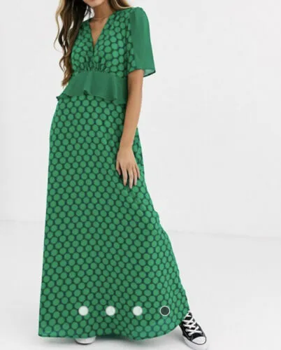 Chic Gloria Green Hexagon Pattern Dress for Stylish Elegance