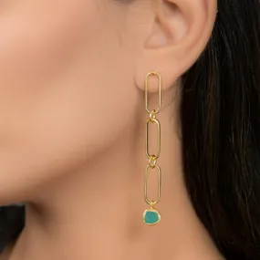 Green Chalcedony Linked Drop Earrings