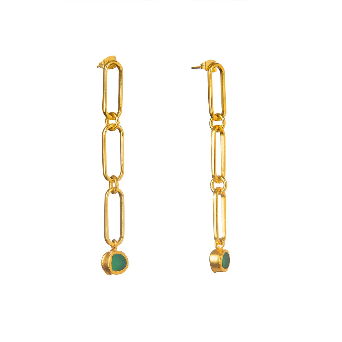 Green Chalcedony Linked Drop Earrings