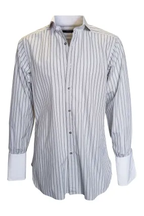 GUCCI Off White 100% Cotton Shirt With Brown Stripes (16)