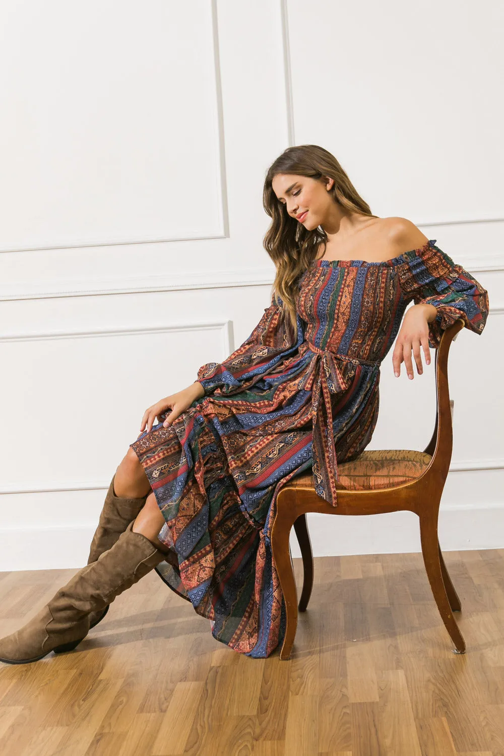 ID18635 Off the shoulder midi dress