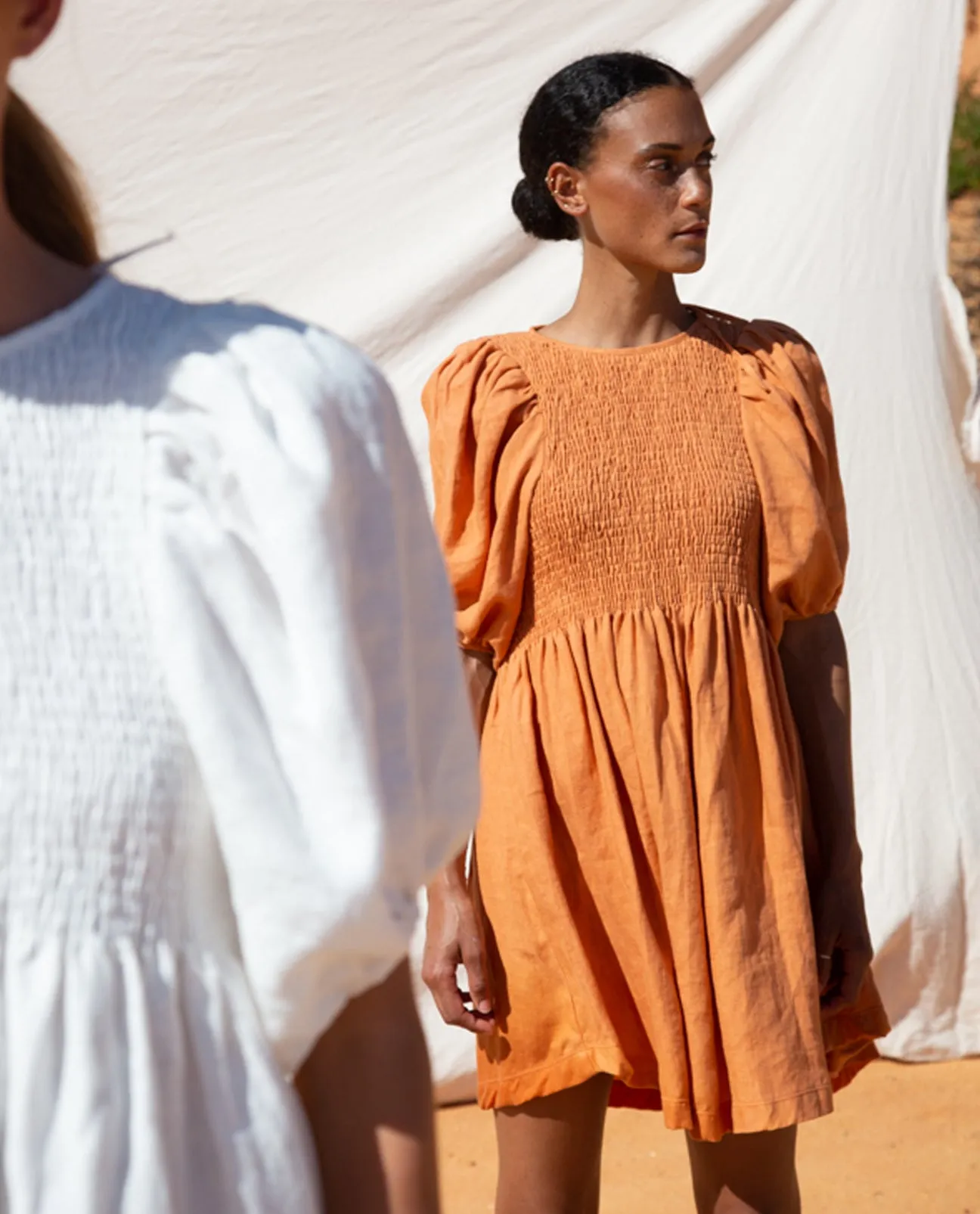 Layrah-May Linen Dress In Sunset Orange