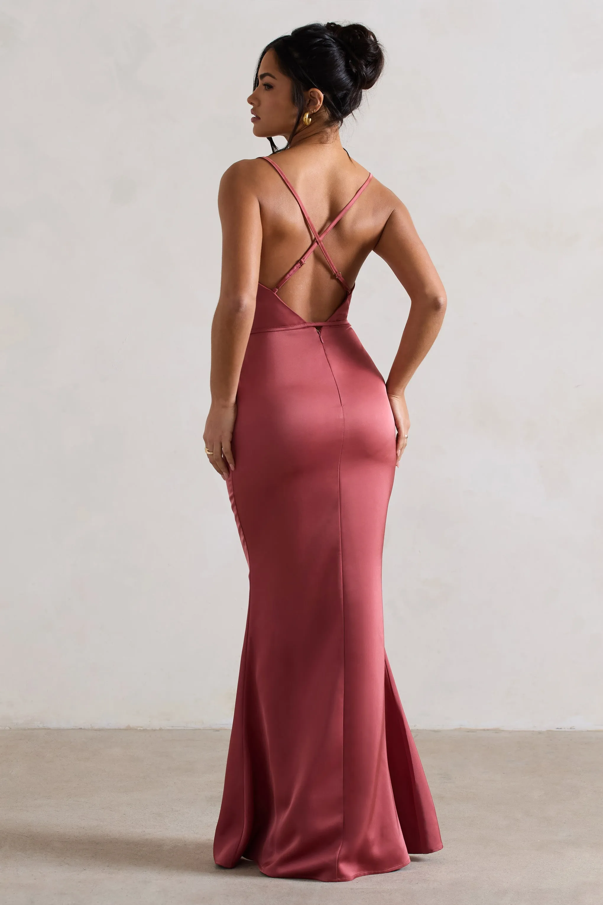 Lifetime | Rose Pink Satin Cowl Neck Maxi Dress With Cross Back Detail