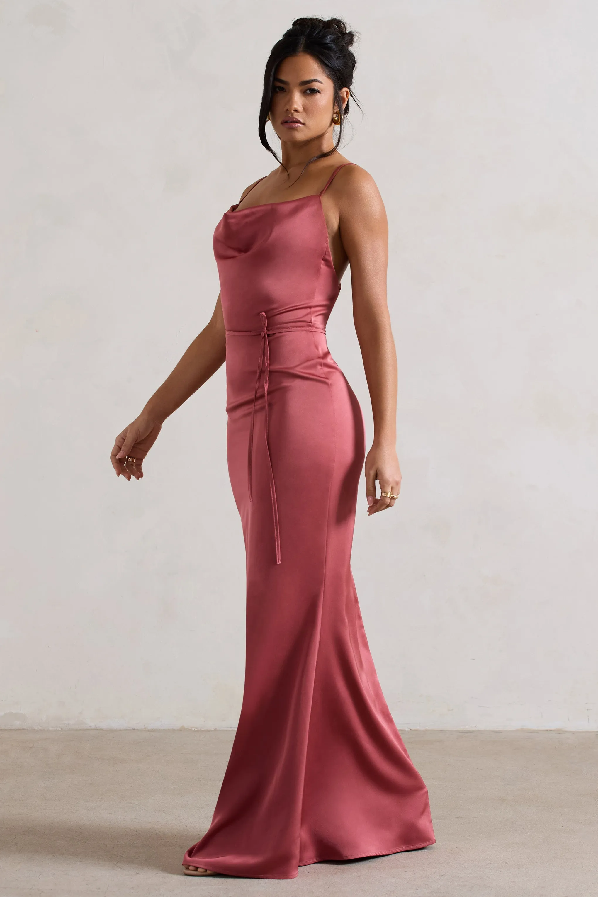 Lifetime | Rose Pink Satin Cowl Neck Maxi Dress With Cross Back Detail