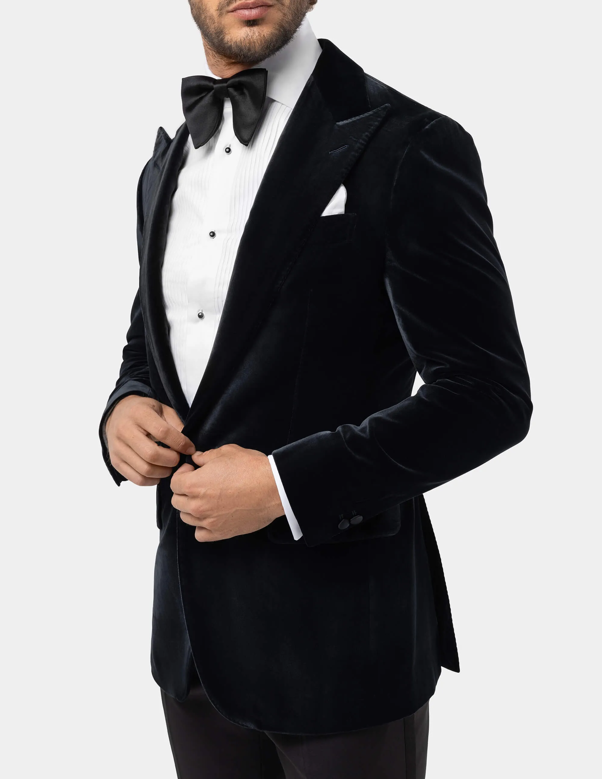 Light Black Velvet Single Breasted Suit