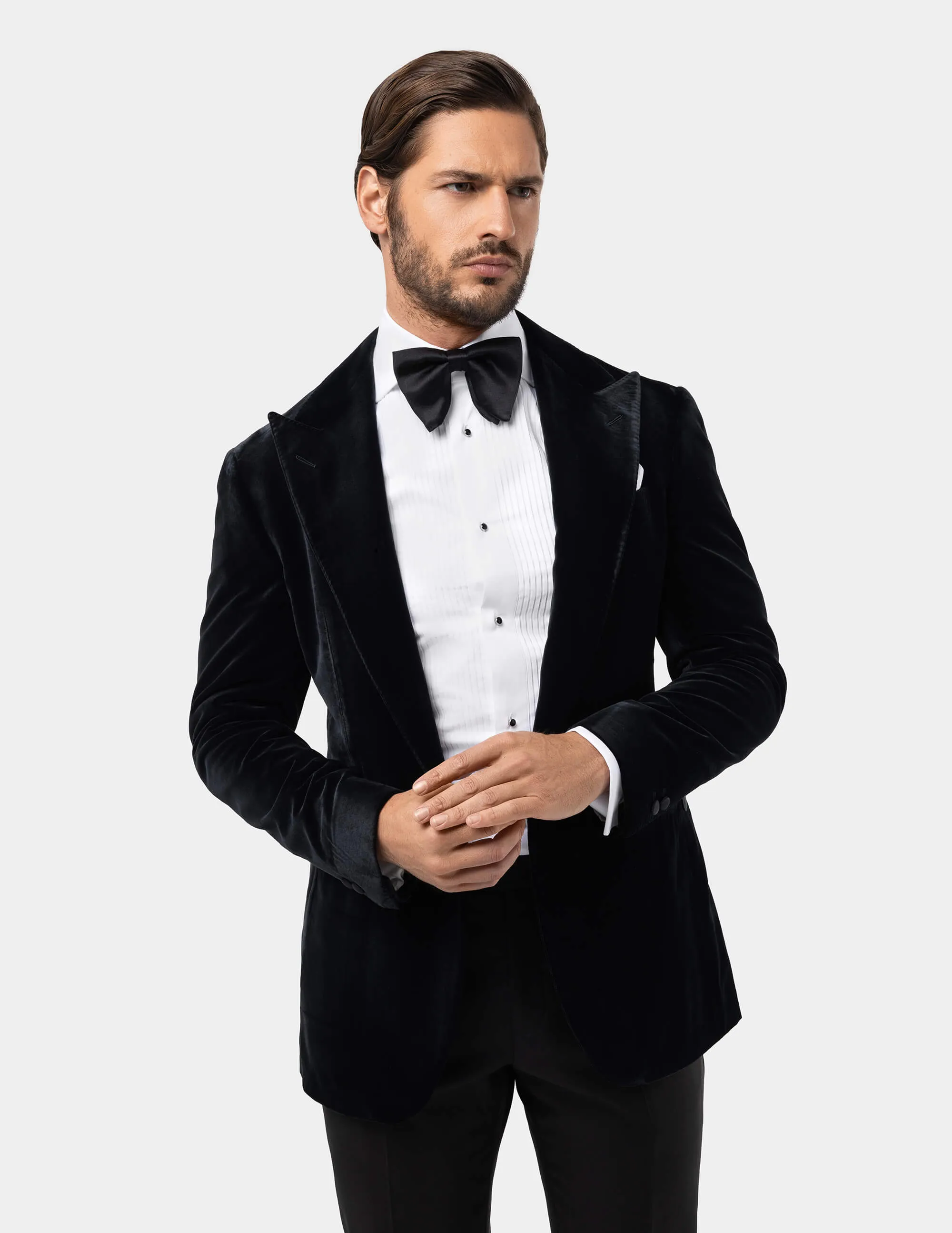 Light Black Velvet Single Breasted Suit