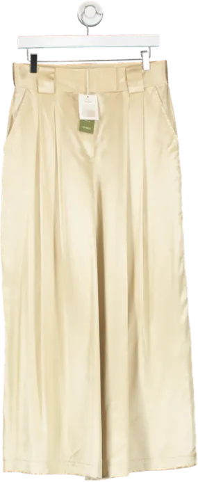 Lily Silk Beige Watershine Silk Wide-leg Trousers UK 14