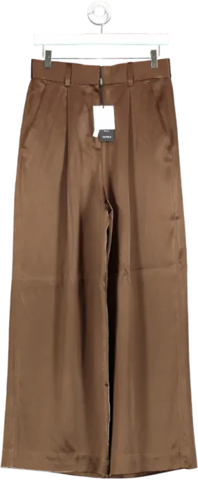 Lily Silk Brown Wide Leg Silk Trousers UK 4