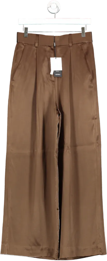 Lily Silk Brown Wide Leg Silk Trousers UK 4