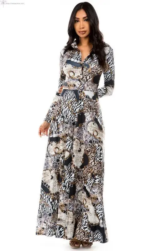 Long Sleeve Maxi Dress Animal Print